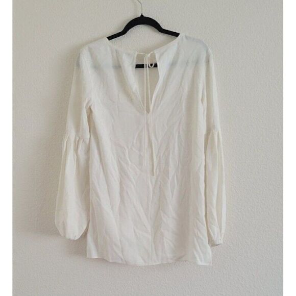 Elizabeth and James Harriet Pleated Long Balloon Sleeve Tie Neck Blouse XS - Picture 4 of 13
